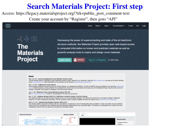 search materials project first step access https n.w