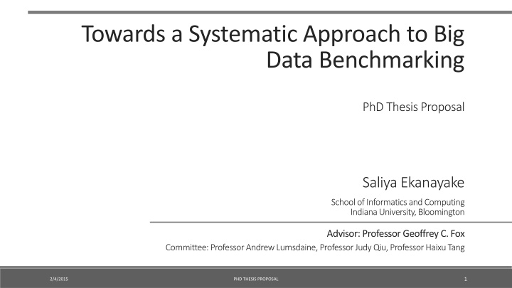 towards a systematic approach to big data n.w