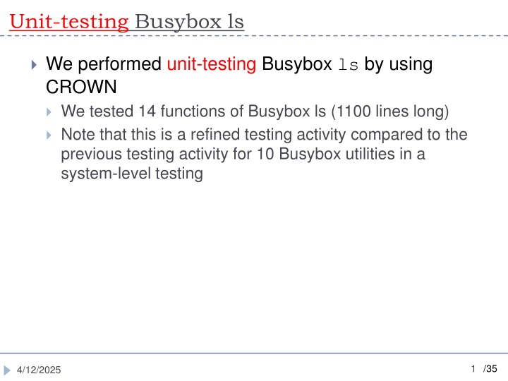 unit testing busybox ls n.w