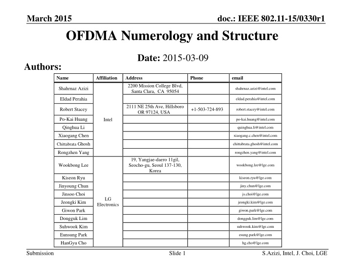 IEEE 802.11-15/0330r1 OFDMA Numerology and Structure