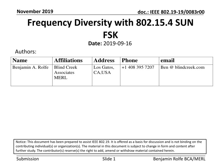 november 2019 frequency diversity with n.w