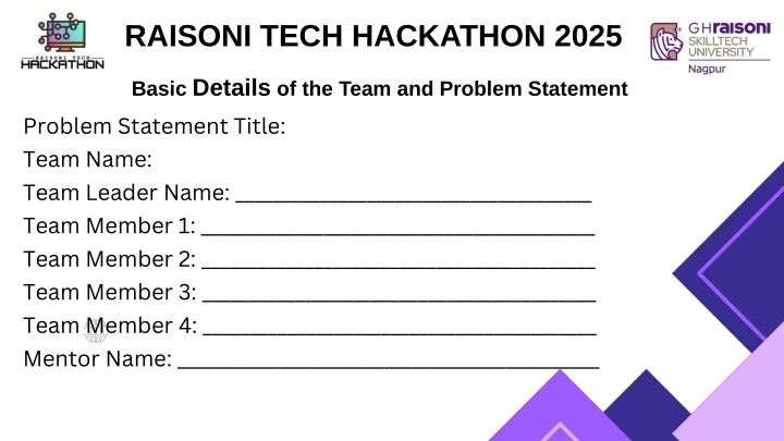RAISONI.TECH.HACKATHON 2025 Team Details and Problem Statement