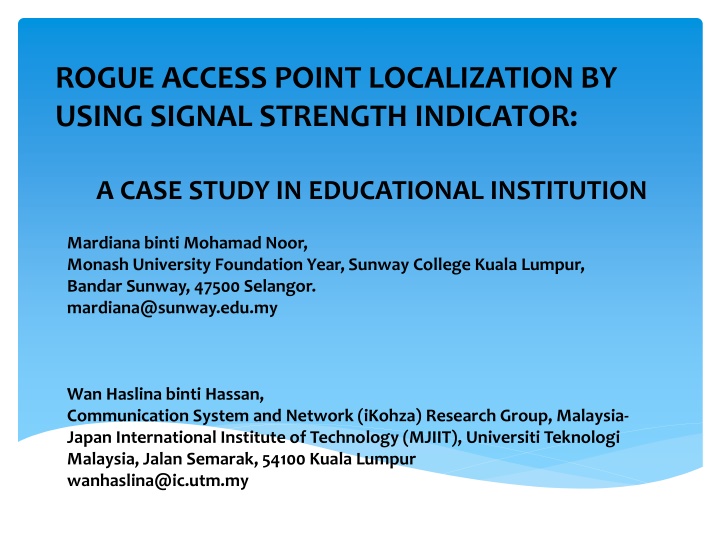 rogue access point localization by using signal n.w