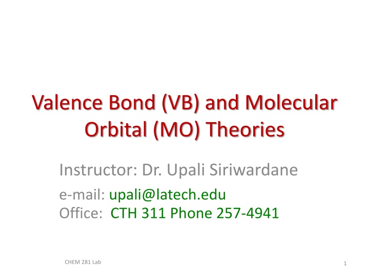 valence bond vb and molecular orbital mo theories n.w