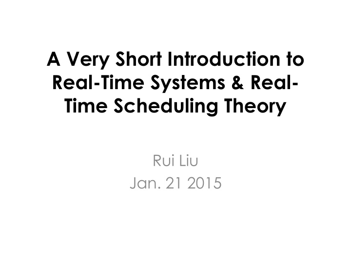 a very short introduction to real time systems n.w