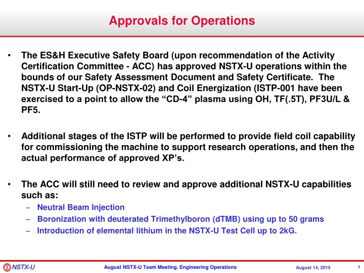 approvals for operations n.w