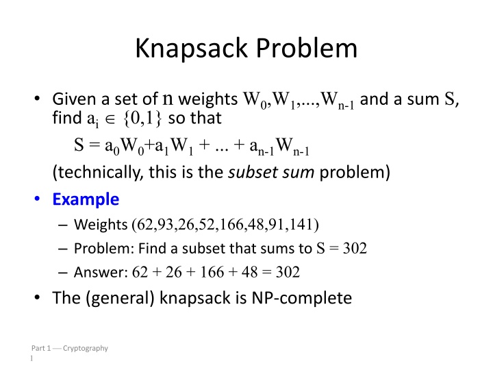 knapsack problem n.w