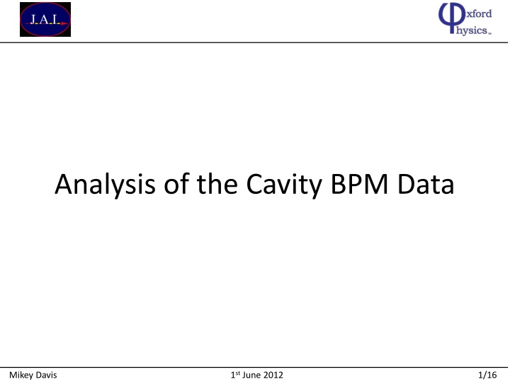 analysis of the cavity bpm data n.w