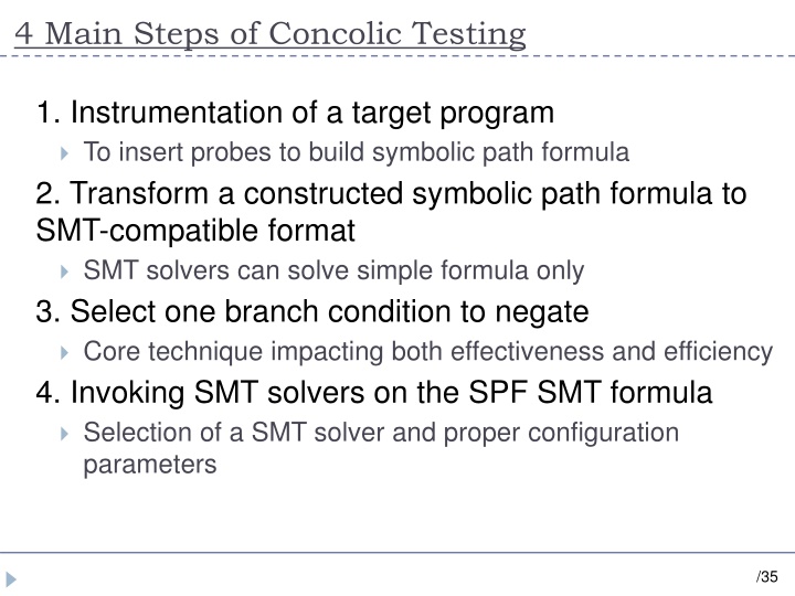 4 main steps of concolic testing n.w