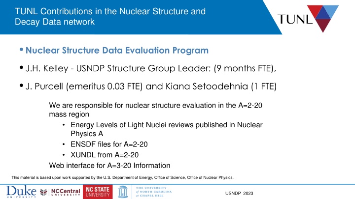 tunl contributions in the nuclear structure n.w