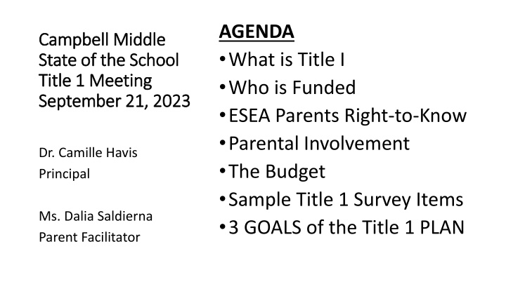 agenda what is title i who is funded esea parents n.w