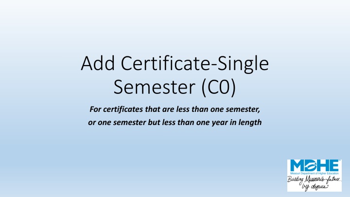 add certificate single semester c0 n.w