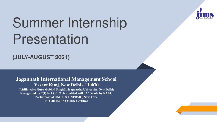 Summer Internship Presentation at Su Jagannath International Management School