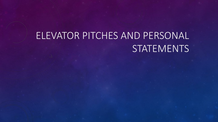 elevator pitches and personal n.w