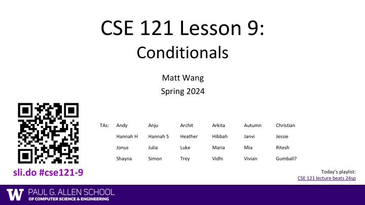 cse 121 lesson 9 conditionals n.w