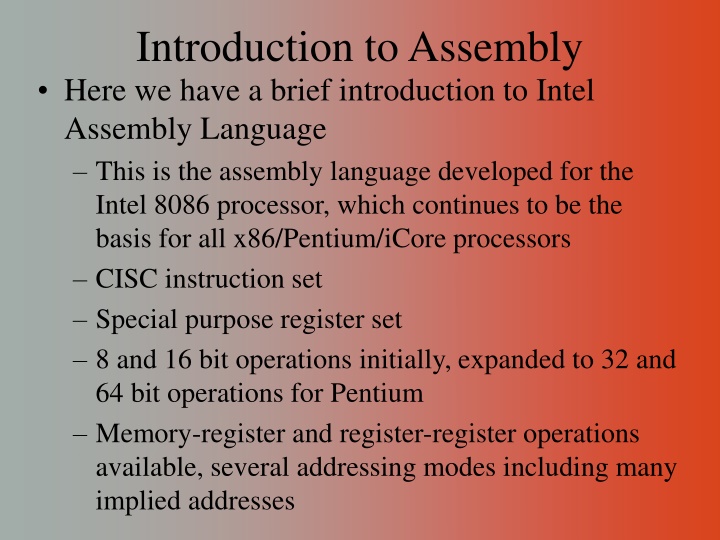 introduction to assembly here we have a brief n.w
