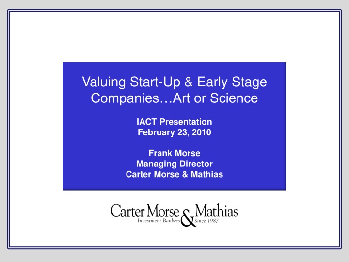 valuing start up early stage companies n.w
