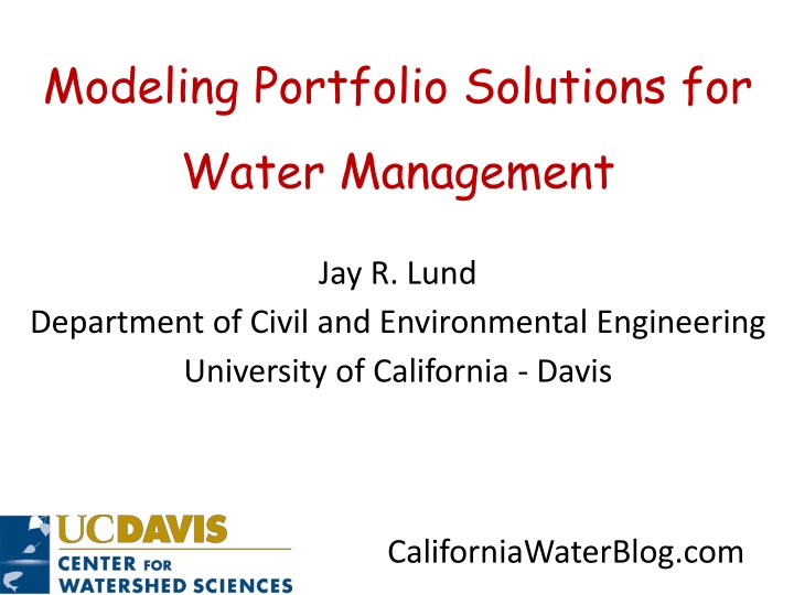 modeling portfolio solutions for water management n.w