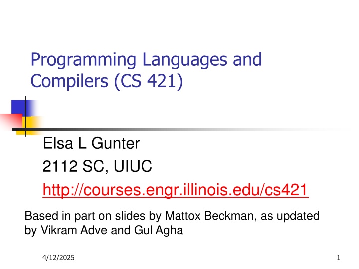 programming languages and compilers cs 421 n.w
