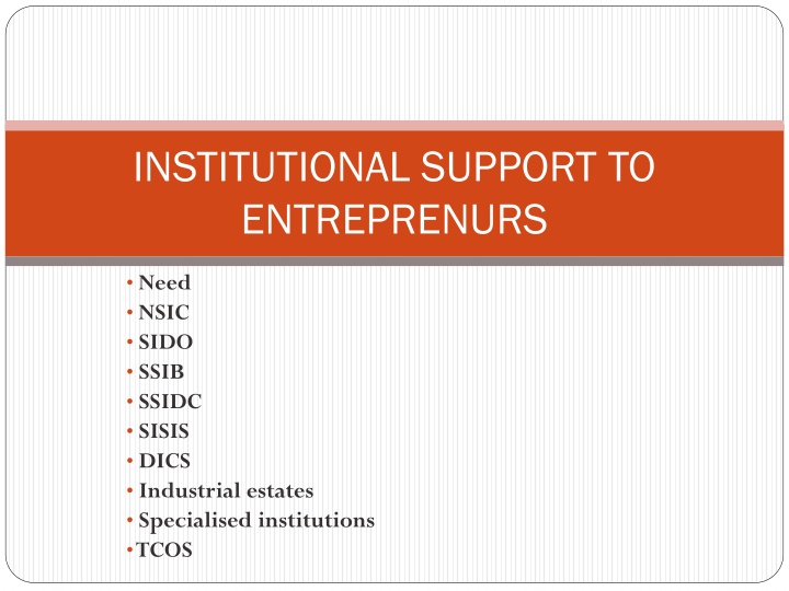 institutional support to entreprenurs n.w
