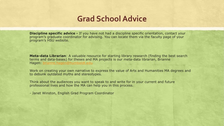 grad school advice n.w