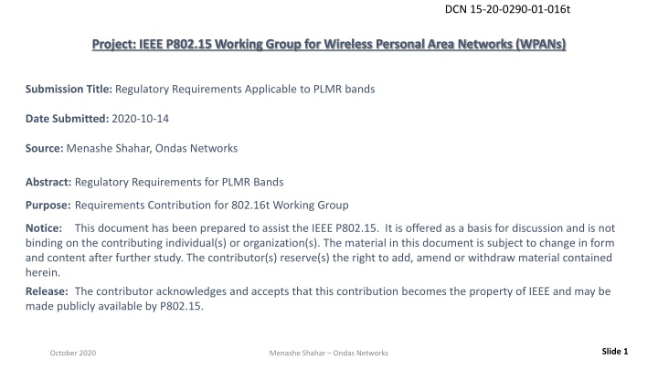 Regulatory Requirements for PLMR Bands in IEEE802.16t