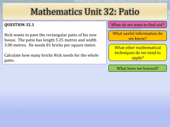 mathematics unit 32 patio n.w
