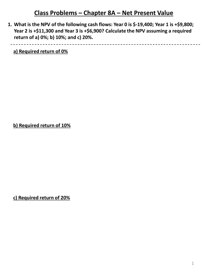 class problems chapter 8a net present value n.w