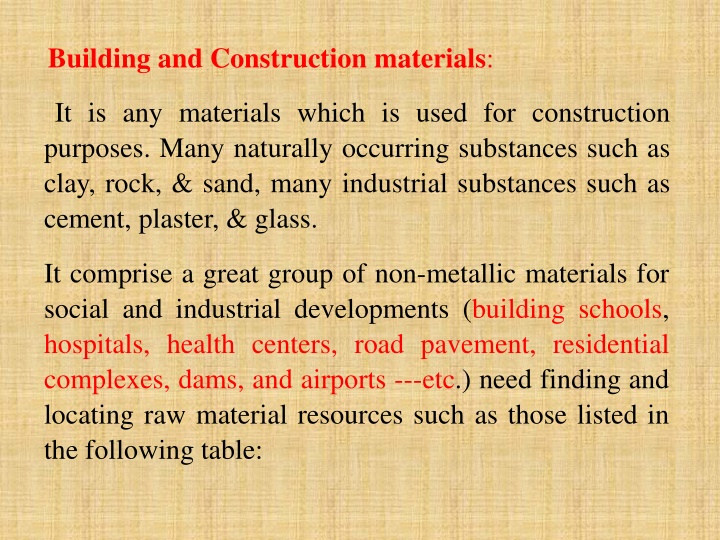 building and construction materials n.w