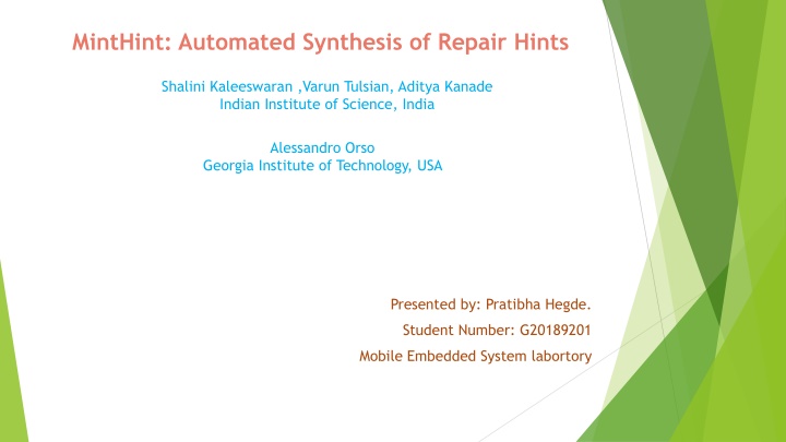 minthint automated synthesis of repair hints n.w