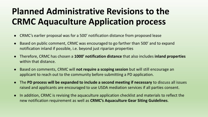 planned administrative revisions to the crmc n.w