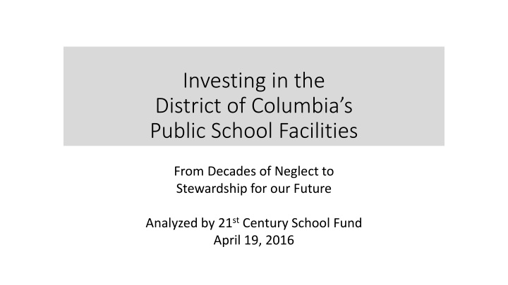 investing in the district of columbia s public n.w