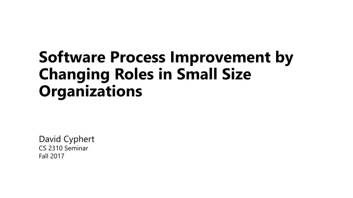 software process improvement by changing roles n.w