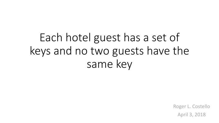 each hotel guest has a set of keys n.w