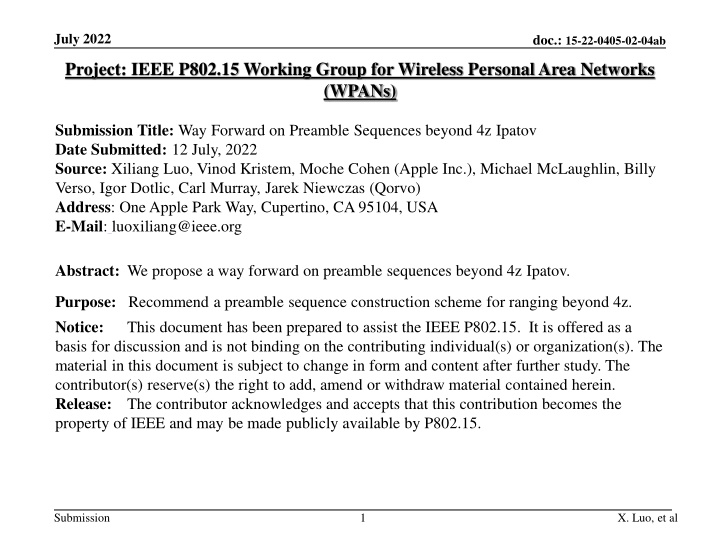 Proposal for Preamble Sequences Beyond 4z Ipatov
