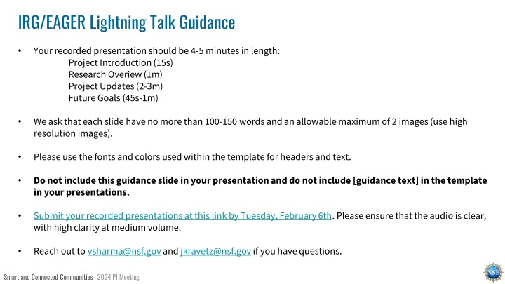 irg eager lightning talk guidance n.w