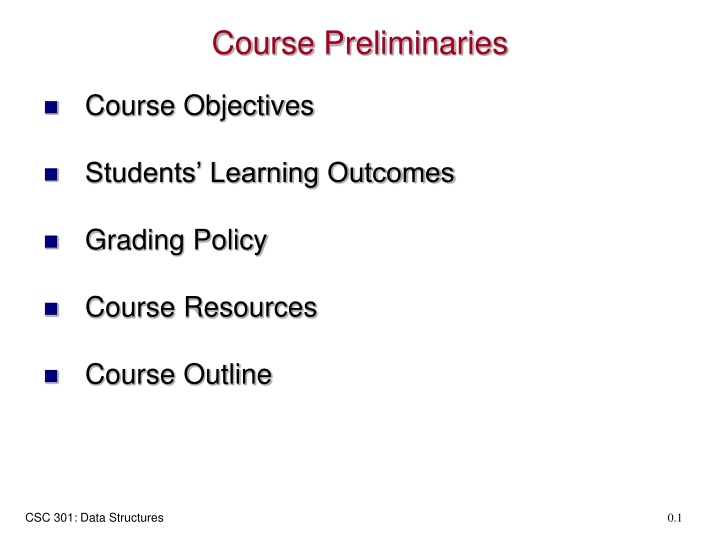 course preliminaries n.w
