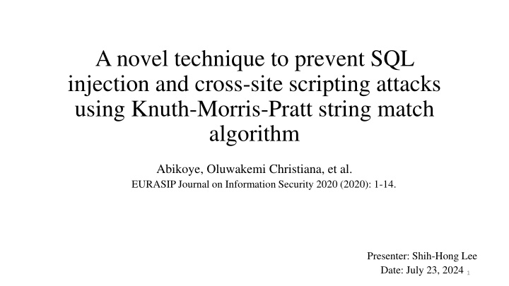 a novel technique to prevent sql injection n.w