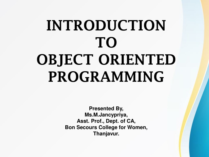 introduction to object oriented programming n.w