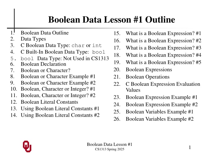 boolean data lesson 1 outline n.w