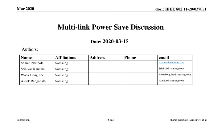 IEEE 802.11-20/0370r1 Multi-link Power Save Discussion