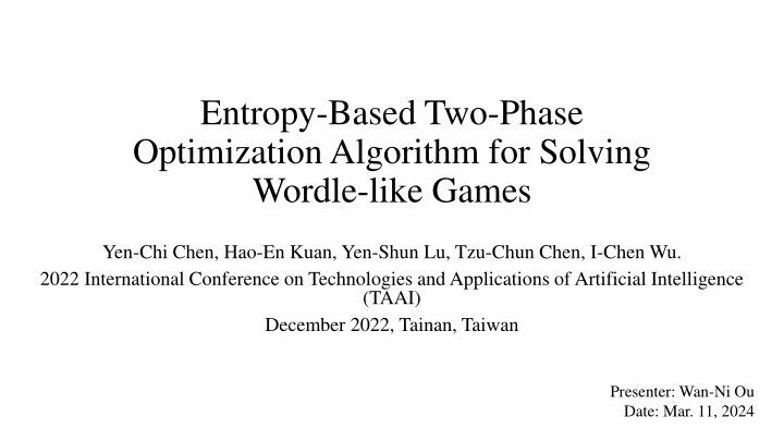 entropy based two phase optimization algorithm n.w