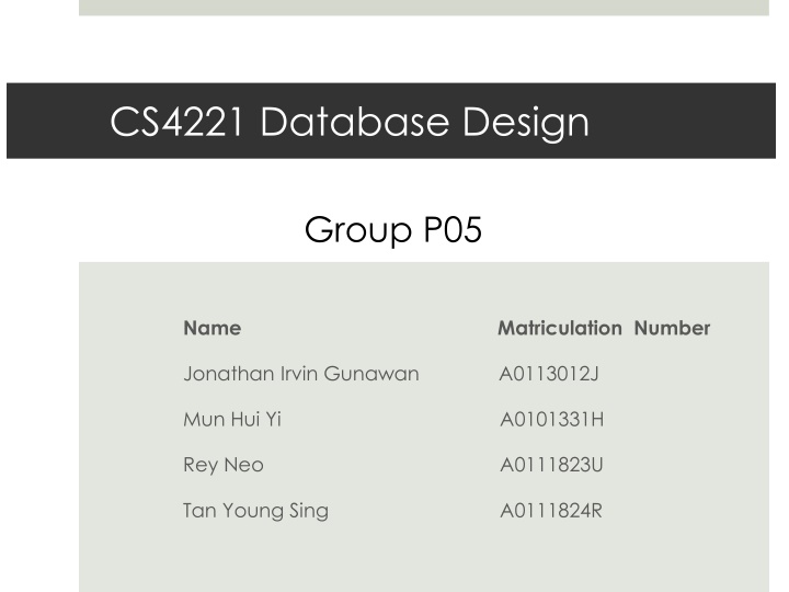 cs4221 database design n.w
