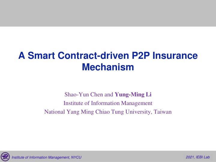 a smart contract driven p2p insurance mechanism n.w