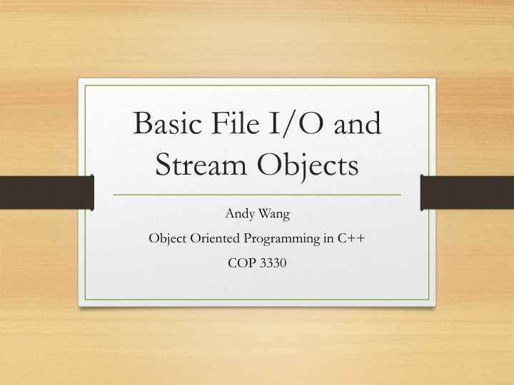 basic file i o and stream objects n.w