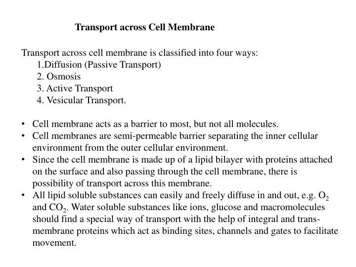 transport across cell membrane n.w