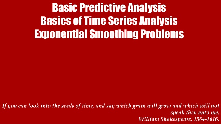 basic predictive analysis basics of time series n.w