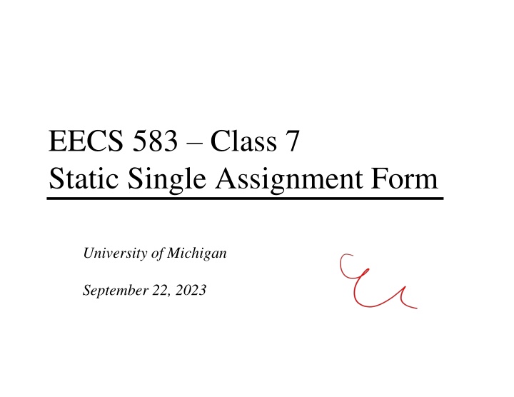Static Single Assignment Form at University of Michigan