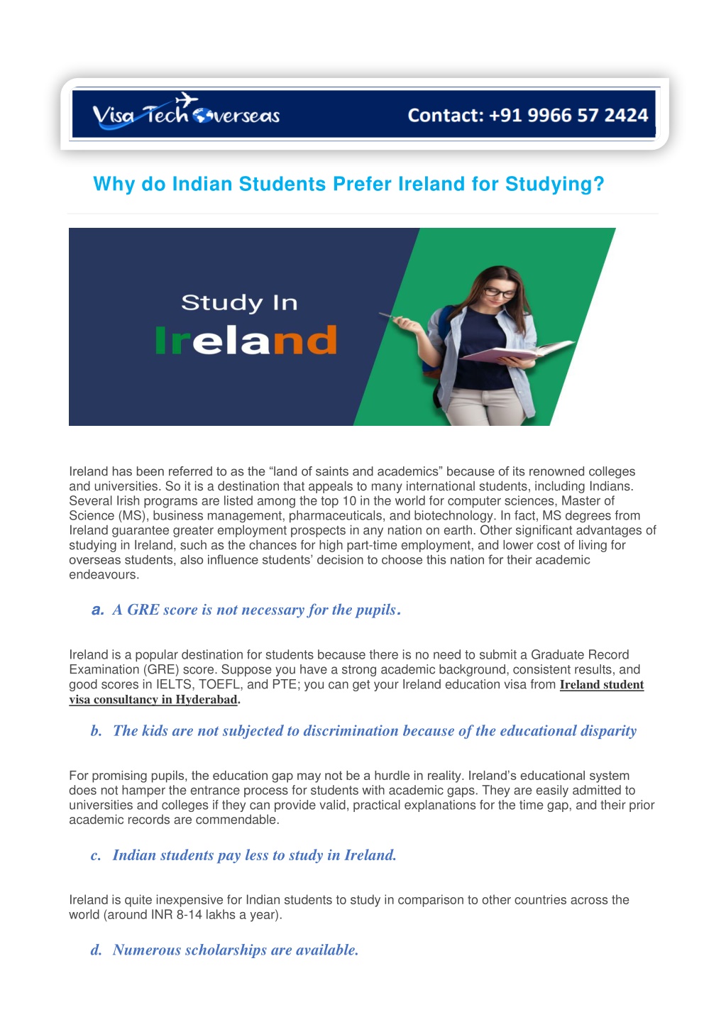 why do indian students prefer ireland for studying l.w