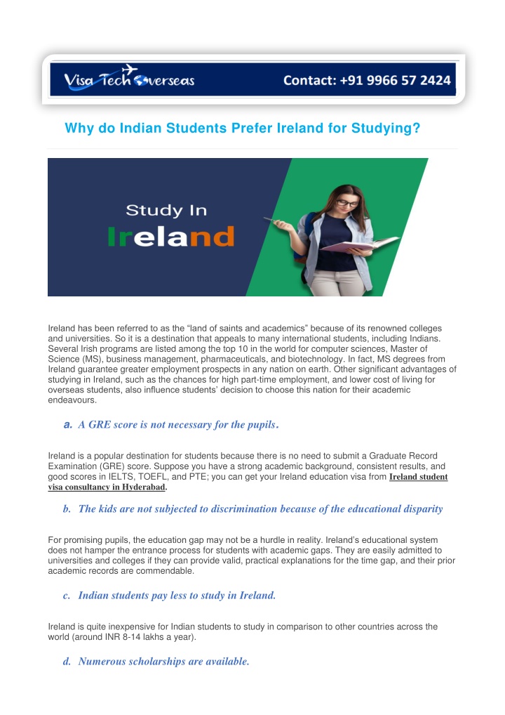 why do indian students prefer ireland for studying n.w